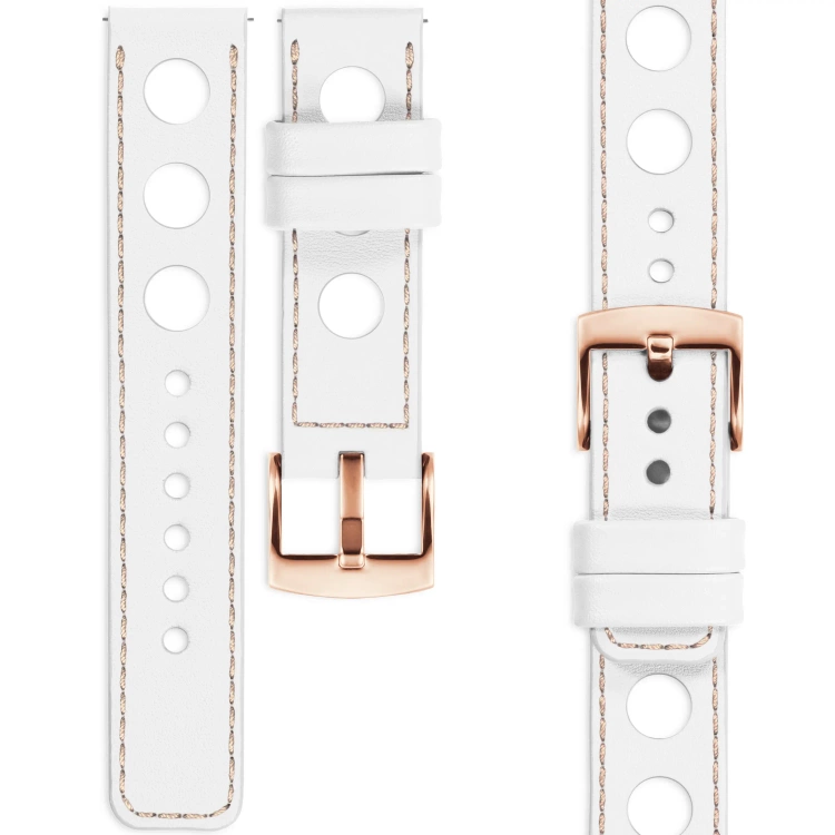 moVear Prestige R1 20mm Uhrenarmband aus Leder | Weiß, Weiß Nähte [Größen XS-XXL und Schnalle zur Auswahl]