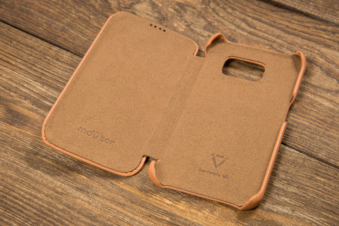 
                    moVear flipSide S+ Leder-Hülle für Samsung Galaxy S6 edge | Glatte Ledercase, Cappuccino