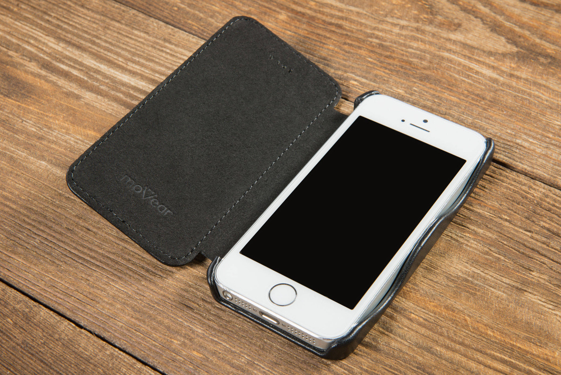 moVear flipSide C+ Leather Case for Apple iPhone SE / 5s / 5 | Smooth, Black