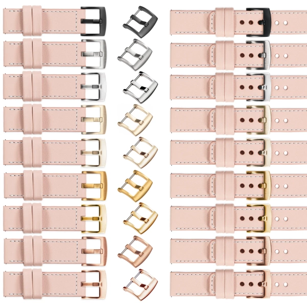 moVear Prestige C1 19mm leather watch strap | Flesh pink, Flesh pink stitching [sizes XS-XXL and buckle to choose from]