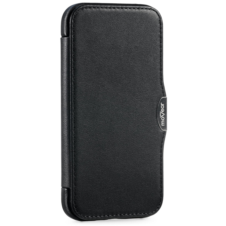 moVear flipSide 4C Leder Handyhülle für Apple iPhone 16 (6.1") | Glattleder (Schwarz)