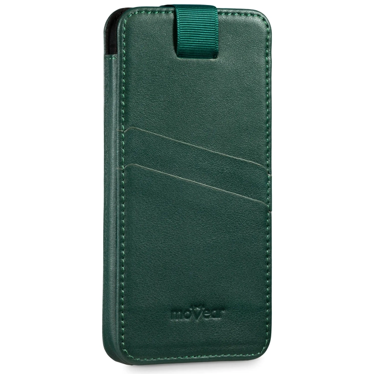 moVear pocketCase C+ Slide in leather Bag Pouch for Apple iPhone 17/16/15/14, 13/12/11 Pro, Xs/X | Nappa leather (Bottle green)