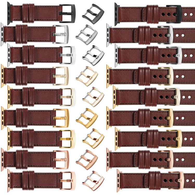 moVear Prestige C1 22mm Rotbraun Lederarmband für Apple Watch 10 / 9 / 8 / 7 / 6 / 5 / 4 / SE (42/41/40mm) | Rotbraun Nähte [Größen XS-XXL und Schnalle zur Auswahl]