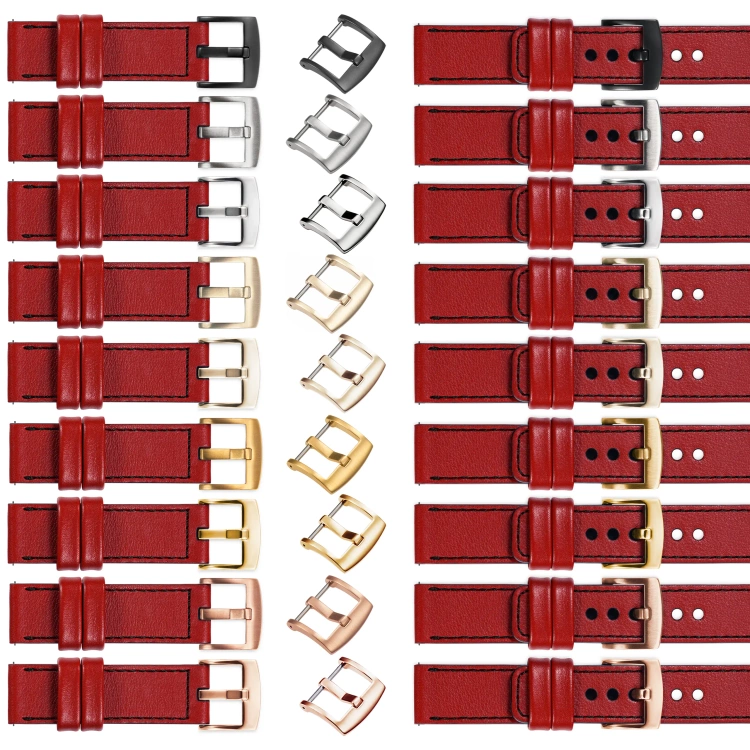 moVear Prestige C1 19mm Uhrenarmband aus Leder | Scharlachrot, Scharlachrot Nähte [Größen XS-XXL und Schnalle zur Auswahl]