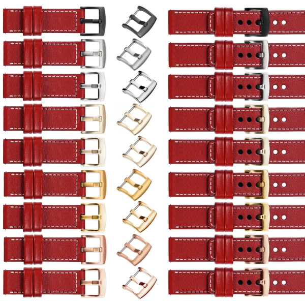 moVear Prestige C1 23mm leather watch strap | Scarlet red, Scarlet red stitching [sizes XS-XXL and buckle to choose from]