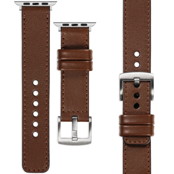 moVear Prestige C1 24mm Dunkelbraun Lederarmband für Apple Watch 10 / 9 / 8 / 7 / 6 / 5 / 4 / SE (46/45/44mm) & Ultra (49mm) | Dunkelbraun Nähte [Größen XS-XXL und Schnalle zur Auswahl]