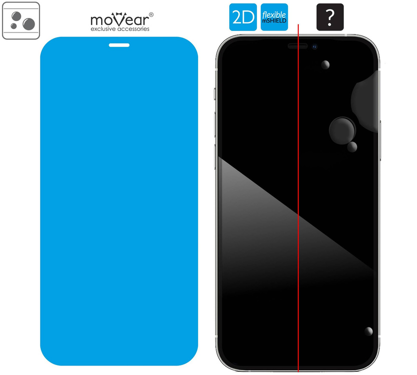moVear flexible mSHIELD 2D für Apple iPhone 12 Pro / 12 (6.1"). Gepanzertes Hybridglas.