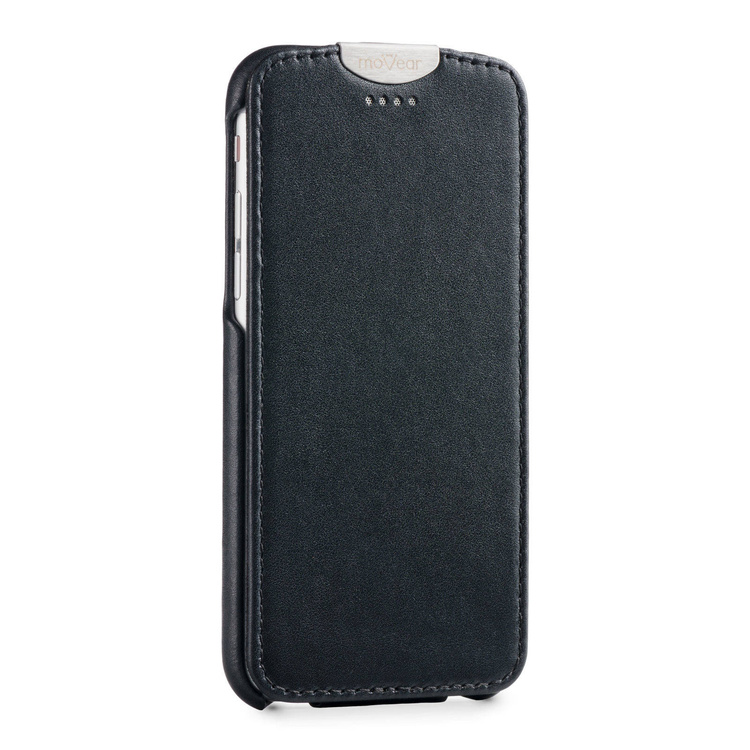 moVear flipDown C Leder-Hülle für Apple iPhone 6 / 6s | Glatte Ledercase, Schwarz