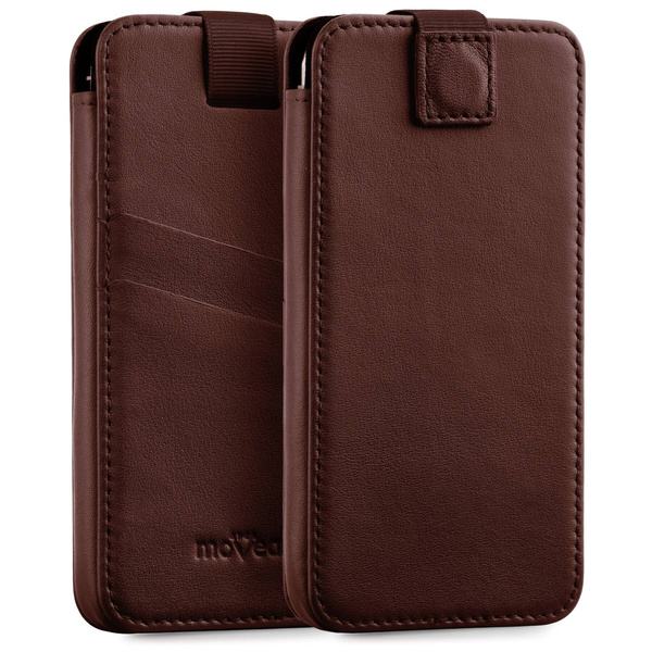 moVear pocketCase C+ Slide in leather Bag Pouch for Apple iPhone 16/15/14, 13/12/11 Pro, Xs/X | Nappa leather (Dark brown)