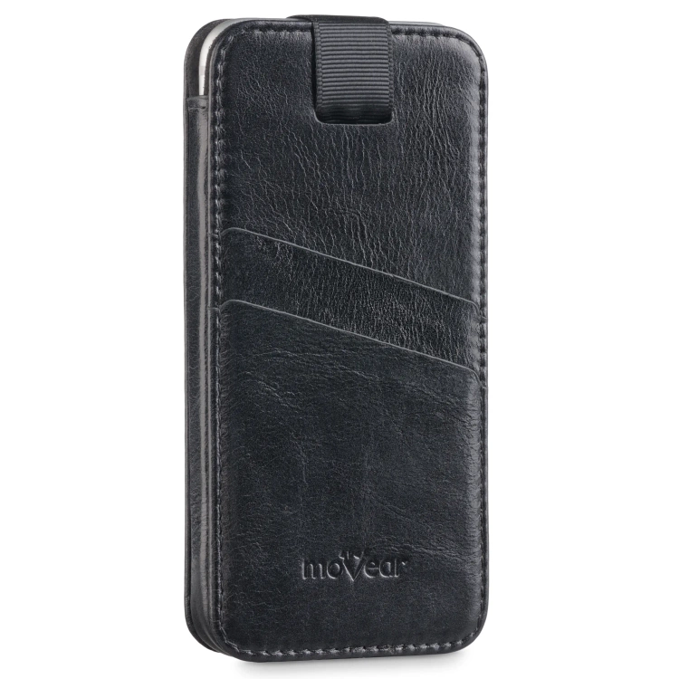 moVear pocketCase C+ Einschubtasche aus Leder für Apple iPhone 16/15/14/13, 12/11 Pro, Xs/X | Vintage Leder (Schwarz)