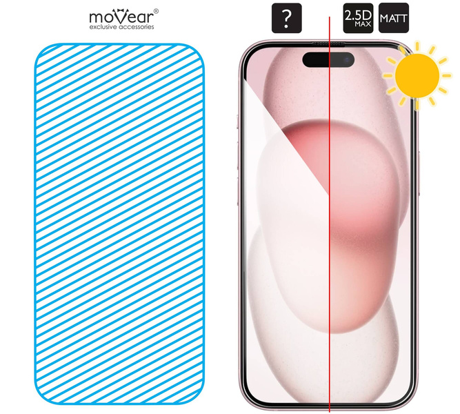 moVear mBOX GLASS mSHIELD 2.5D MAX MATT for Apple iPhone 16 / 15 (6,1") (case friendly, Anti-reflective, with Applicator)