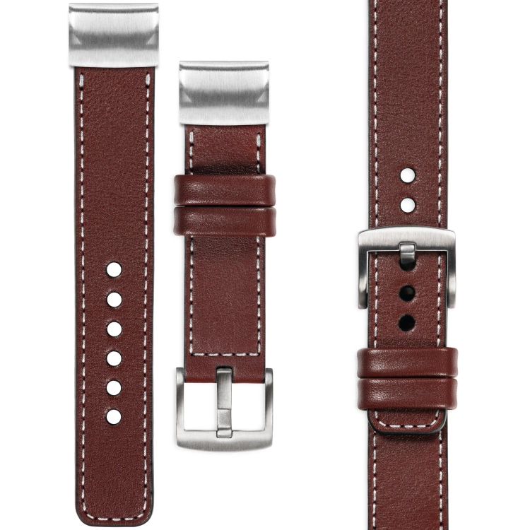 moVear Prestige C1 Lederarmband für Garmin QuickFit 22mm (Fenix / Forerunner / Epix / Instinct / Enduro / Quatix / MARQ - 47/45mm) Rotbraun, Rotbraun Nähte [Größen XS-XXL und Schnalle zur Auswahl]