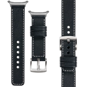 moVear Prestige C1 24mm Black Leather strap for Samsung Galaxy Watch Ultra | Black stitching [sizes XS-XXL and buckle to choose from]
