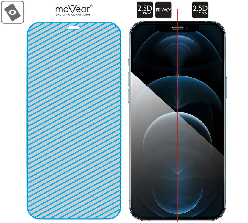 2 Stk. | moVear GLASS mSHIELD 2.5D MAX privacy für Apple iPhone 12 Pro Max (6.7") | (Privatisierung, Handyhülle freundlich)