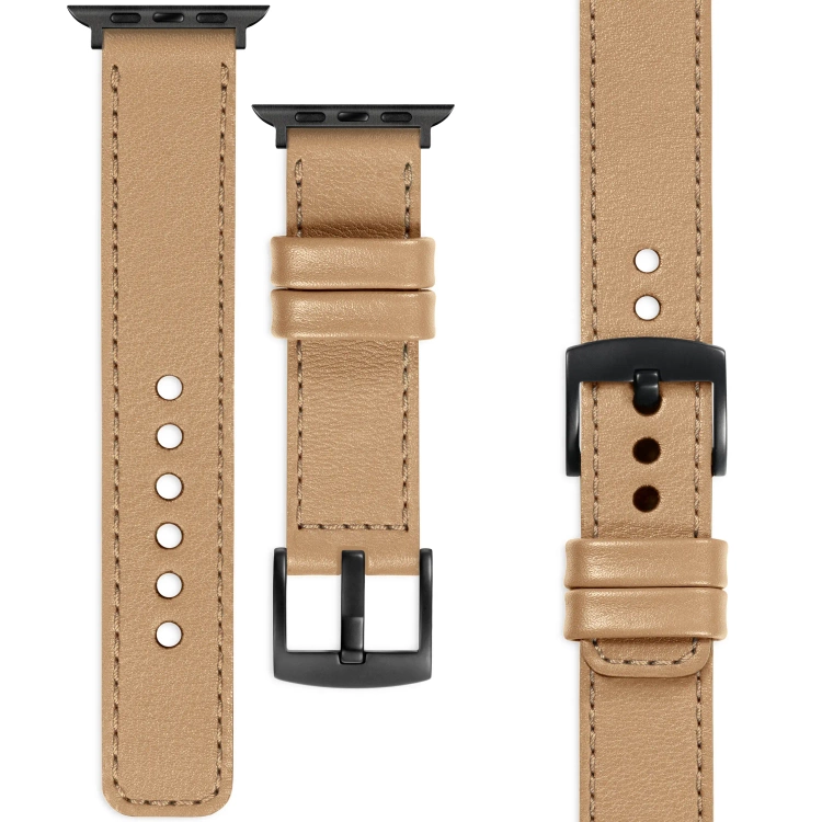 moVear Prestige C1 22mm Cappuccino Lederarmband für Apple Watch 10 / 9 / 8 / 7 / 6 / 5 / 4 / SE (42/41/40mm) | Cappuccino Nähte [Größen XS-XXL und Schnalle zur Auswahl]