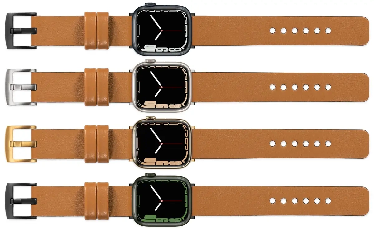 moVear Prestige S1 22mm Lederarmband für Apple Watch 10 / 9 / 8 / 7 / 6 / 5 / 4 / SE (46/45/44mm) & Ultra (49mm) Hellbraun [Adapter und Schnalle zur Auswahl]