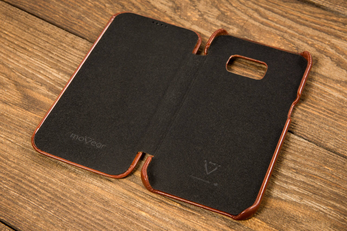 moVear flipSide S Ledertasche für Samsung Galaxy S7 edge (5.5") | Glatte Leder, Handy Hülle book type (Braun)
