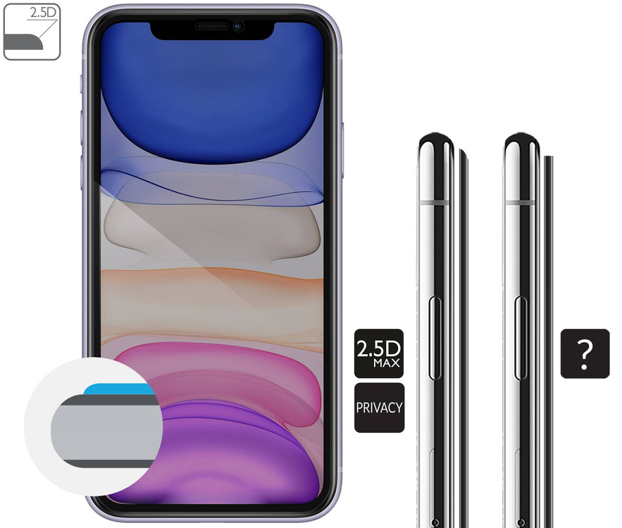 2 Stk. | moVear GLASS mSHIELD 2.5D MAX privacy für Apple iPhone 11 / Xr (6.1") | (Privatisierung, Handyhülle freundlich)