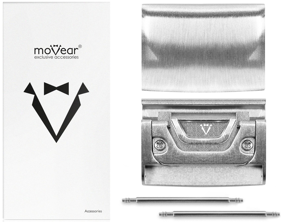 moVear | Silber 18mm Armbandadapter für Garmin QuickFit 20mm Fenix / Instinct - 42/40mm | Silber Rostfreier Stahl