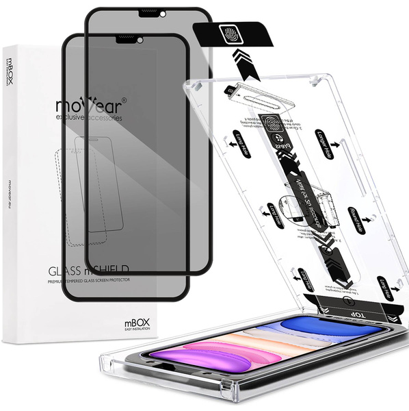 2 Stk. | moVear mBOX GLASS mSHIELD 2.5D MAX privacy für Apple iPhone 11 / Xr (6.1") (Anti-Spionage, mit Applikator)