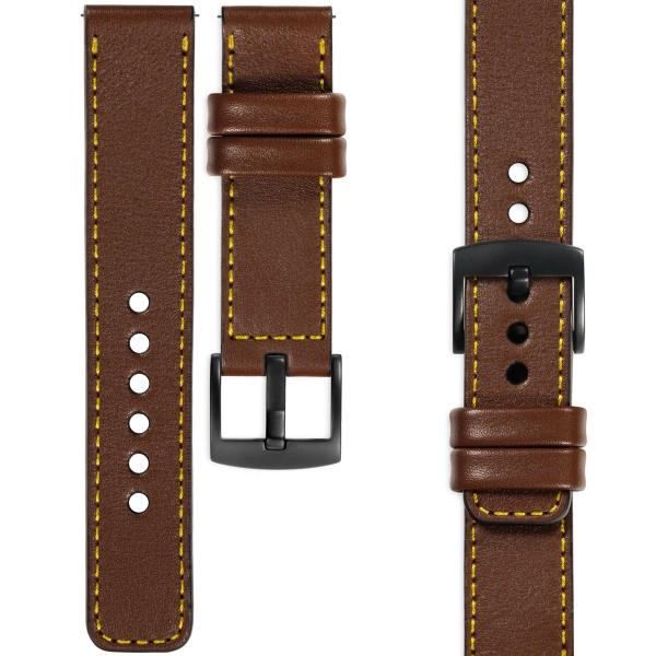 moVear Prestige C1 24mm Uhrenarmband aus Leder | Dunkelbraun, Dunkelbraun Nähte [Größen XS-XXL und Schnalle zur Auswahl]