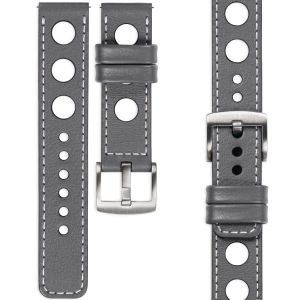 moVear Prestige R1 18mm Gray Leather strap for Garmin Vivoactive 4S, Venu 3S/2S, Vívomove 3S | Gray stitching [sizes XS-XXL and buckle to choose from]