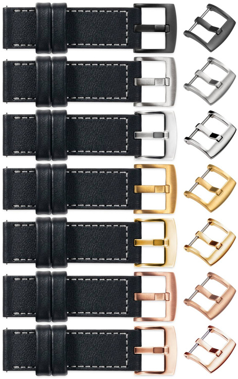 moVear Prestige C1 24mm Uhrenarmband aus Leder | Schwarz, Schwarz Nähte [Größen XS-XXL und Schnalle zur Auswahl]