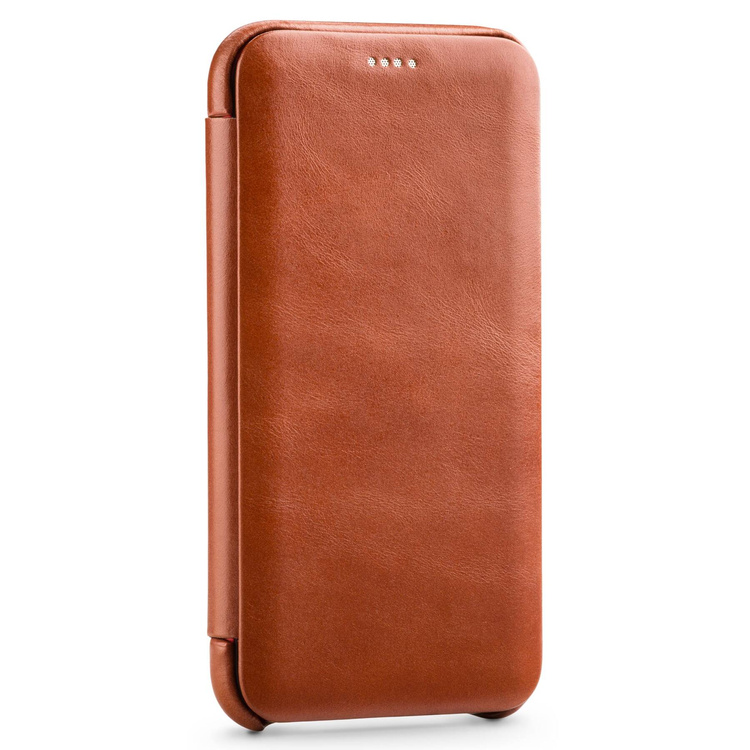 moVear flipSide S Ledertasche für Apple iPhone Xr (6.1") | Glatte Leder, Handy Hülle book type (Braun)