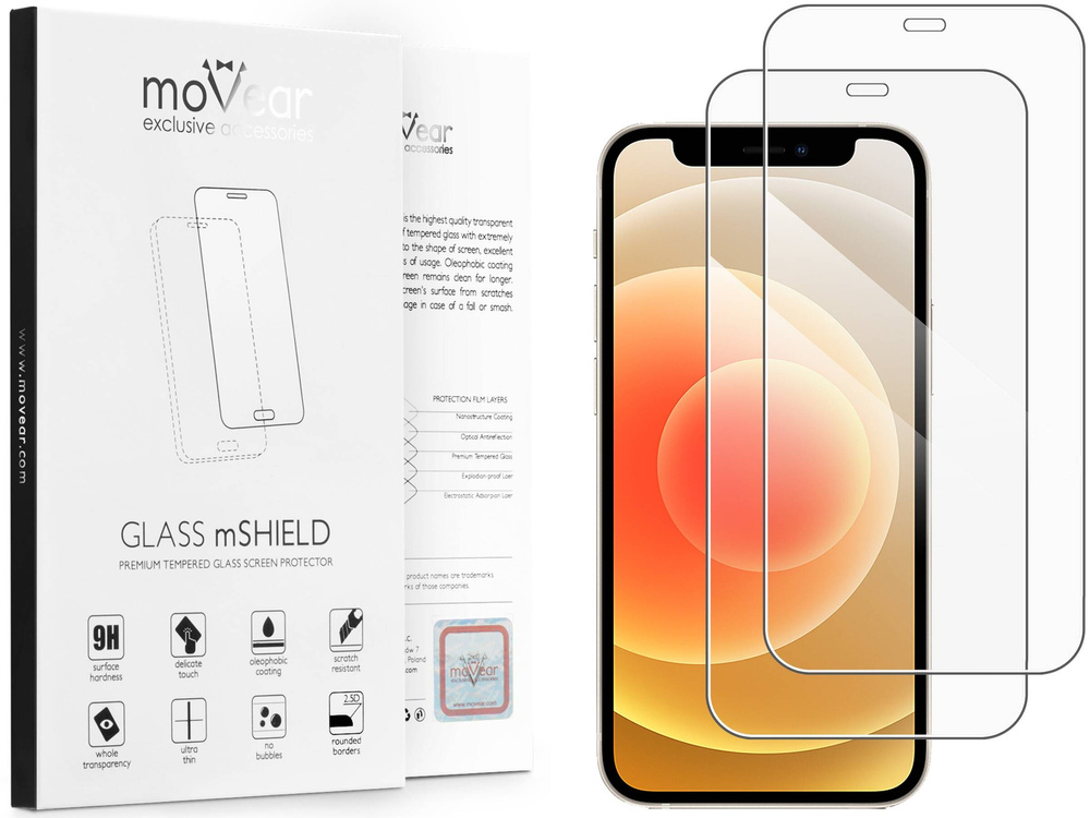 2 Stk. | moVear GLASS mSHIELD 2.5D für Apple iPhone 12 Mini (5.4") (Handyhülle freundlich)