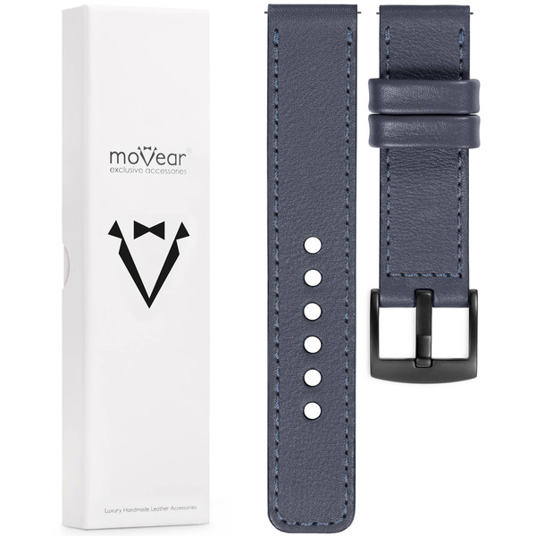 moVear Prestige C1 22mm Stahlgrau Lederarmband für Garmin Vivoactive 4, Venu 3/2 | Stahlgrau Nähte [Größen XS-XXL und Schnalle zur Auswahl]