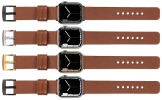 moVear Prestige S1 24mm Lederarmband für Apple Watch 10 / 9 / 8 / 7 / 6 / 5 / 4 / SE (46/45/44mm) & Ultra (49mm) Braun [Adapter und Schnalle zur Auswahl]