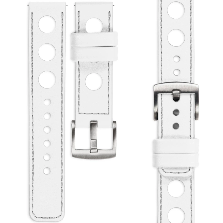 moVear Prestige R1 26mm Uhrenarmband aus Leder | Weiß, Weiß Nähte [Größen XS-XXL und Schnalle zur Auswahl]