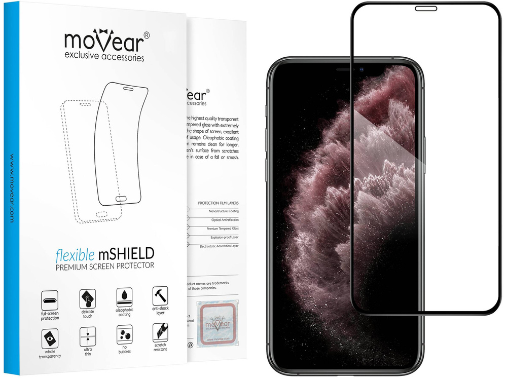 moVear flexible mSHIELD 3D PRO for Apple iPhone 11 Pro Max / Xs MAX (6.5"). Armored hybrid glass.