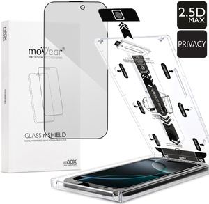 moVear mBOX GLASS mSHIELD 2.5D MAX privacy for Apple iPhone 17 Pro Max / 16 Pro Max (6.9") (Anti spy, with Applicator)