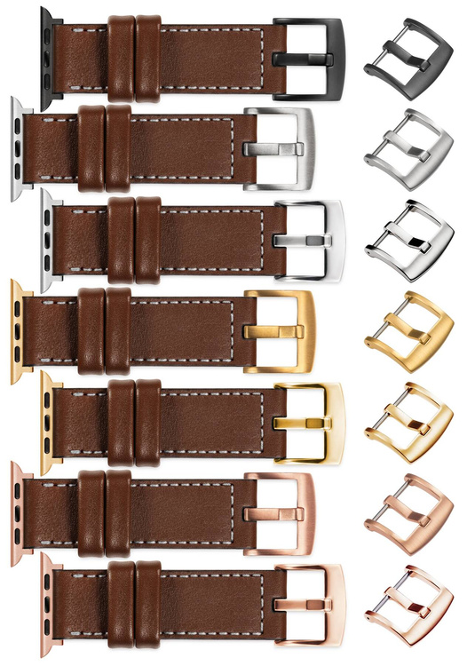 moVear Prestige CW1 20mm Breites Lederarmband mit Polster für Apple Watch 10 / 9 / 8 / 7 / 6 / 5 / 4 / SE (42/41/40mm) | Dunkelbraun, Dunkelbraun Nähte [Größen XS-XXL und Schnalle zur Auswahl]