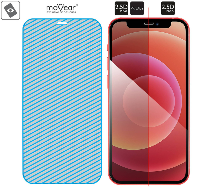 2 pcs. | moVear GLASS mSHIELD 2.5D MAX privacy for Apple iPhone 12 Mini [ROZMIAR_EKRAN] | (Privatizing, case friendly)