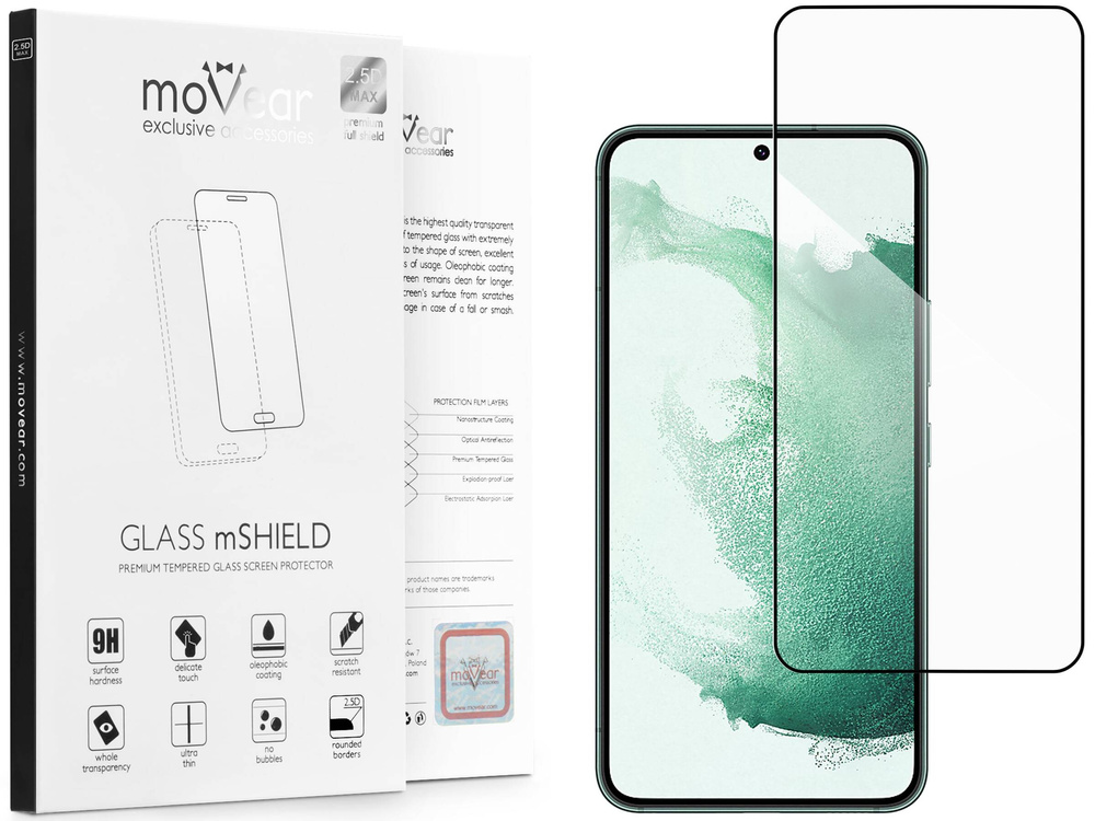 moVear GLASS mSHIELD 2.5D MAX for Samsung Galaxy S22+ (Plus) (6.6") (case friendly)