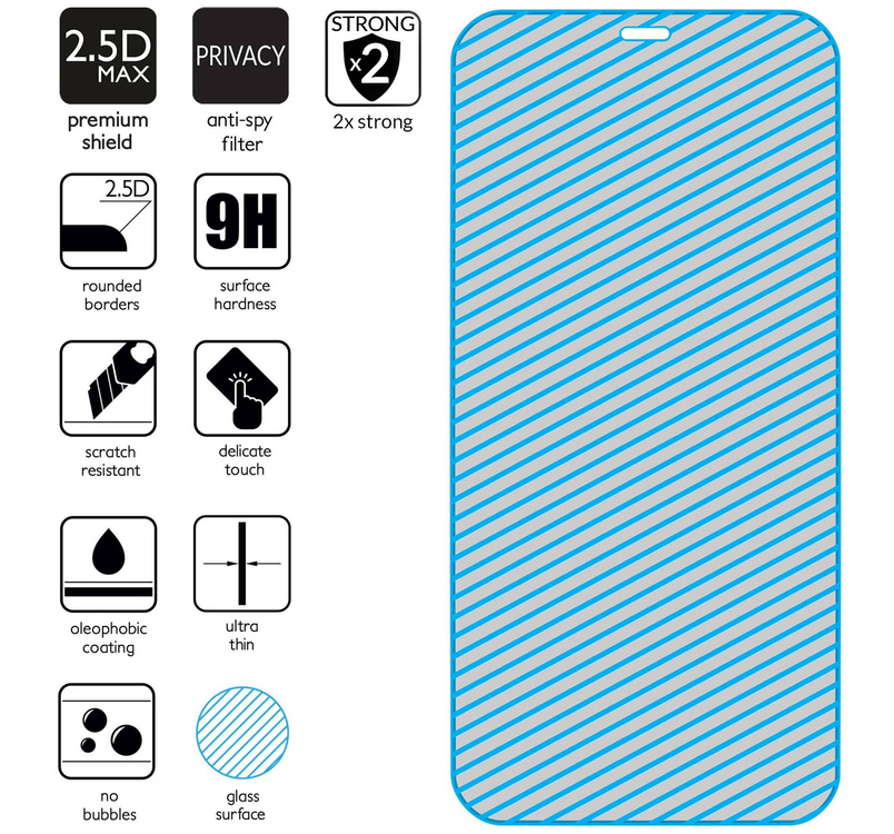 2 Stk. | moVear GLASS mSHIELD 2.5D MAX privacy für Apple iPhone 12 Pro Max (6.7") | (Privatisierung, Handyhülle freundlich)