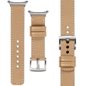 moVear Prestige C1 24mm Cappuccino Lederarmband für Samsung Galaxy Watch Ultra | Cappuccino Nähte [Größen XS-XXL und Schnalle zur Auswahl]