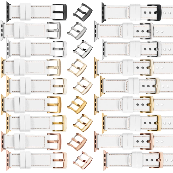 moVear Prestige C1 20mm White Leather strap for Apple Watch 10 / 9 / 8 / 7 / 6 / 5 / 4 / SE (42/41/40mm) | White stitching [sizes XS-XXL and buckle to choose from]