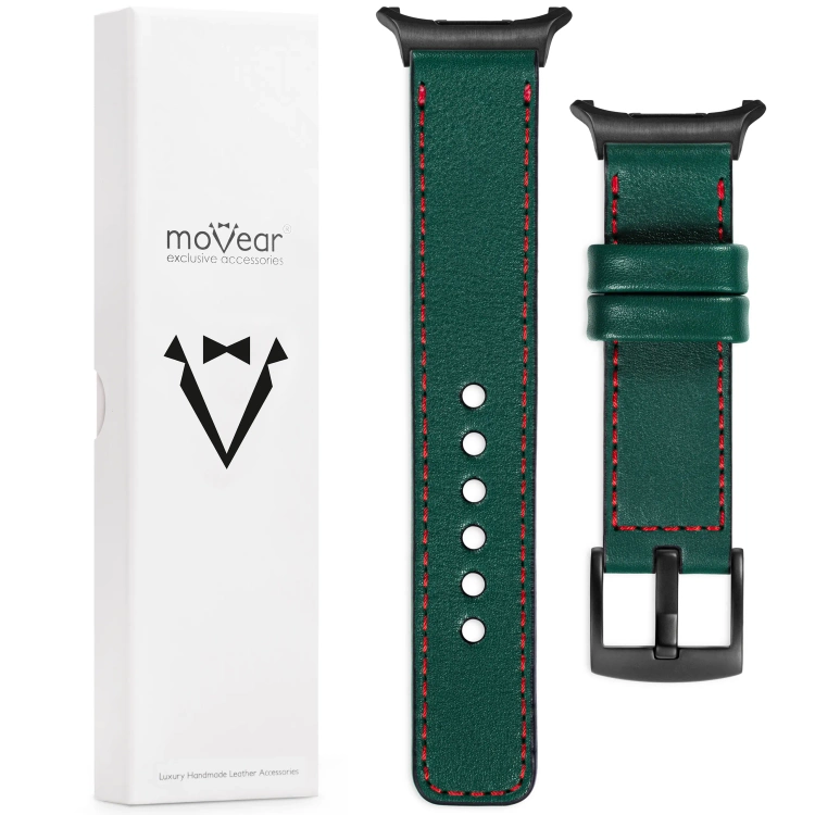 moVear Prestige C1 22mm Flaschengrün Lederarmband für Samsung Galaxy Watch Ultra | Flaschengrün Nähte [Größen XS-XXL und Schnalle zur Auswahl]