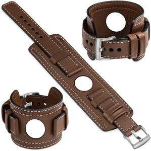 moVear Prestige CW1 20mm Breites Lederarmband mit Polster für Samsung Galaxy Watch 7 / 6 / 5 / 4 / 3 & Pro / FE / Classic / Active | Dunkelbraun, Dunkelbraun Nähte [Größen XS-XXL und Schnalle zur Auswahl]