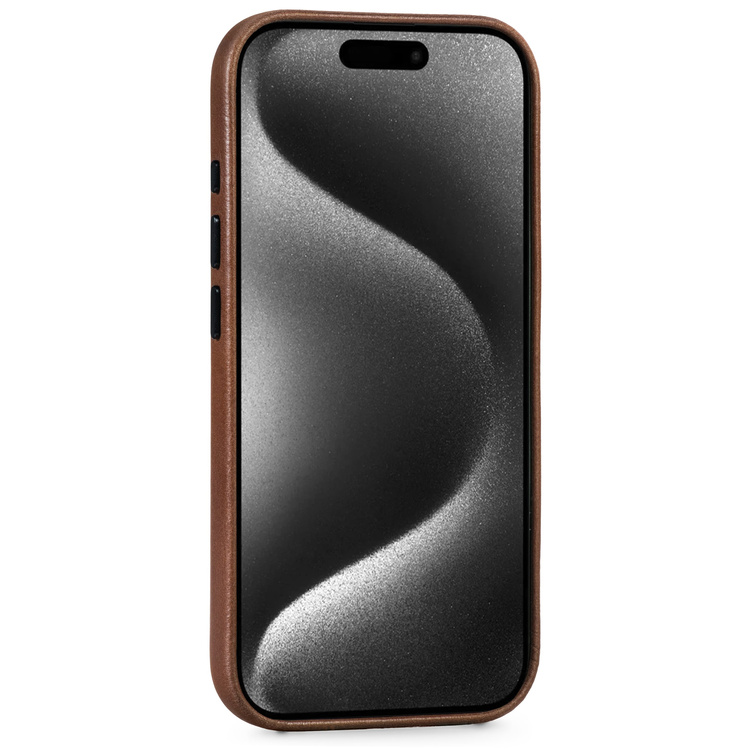 moVear [PRODUCT_MODEL] Lederrückseite für Apple iPhone 15 Pro Max (6.7") | MagSafe kompatibel, Naturgeöltes Leder (Dunkelbraun)