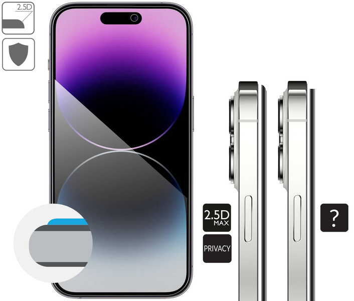 moVear GLASS mSHIELD 2.5D MAX privacy für Apple iPhone 14 Pro Max (6.7") | (Privatisierung, Handyhülle freundlich)