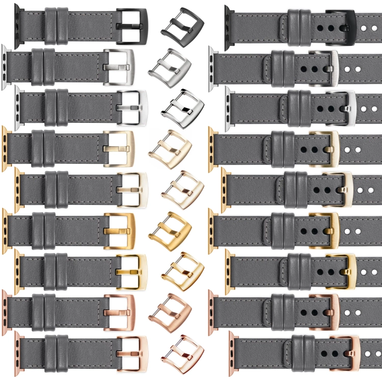 moVear Prestige C1 22mm Grau Lederarmband für Apple Watch 10 / 9 / 8 / 7 / 6 / 5 / 4 / SE (42/41/40mm) | Grau Nähte [Größen XS-XXL und Schnalle zur Auswahl]