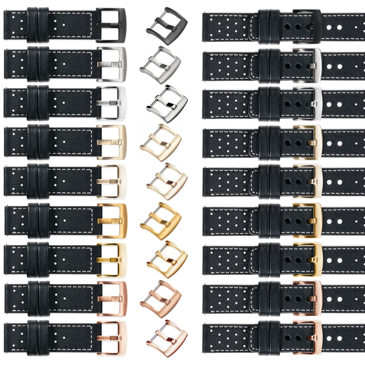 moVear Prestige R2 18mm Schwarz Lederarmband für Garmin Vivoactive 4S, Venu 3S/2S, Vívomove 3S | Schwarz Nähte [Größen XS-XXL und Schnalle zur Auswahl]