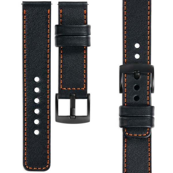 moVear Prestige C1 18mm leather watch strap | Black, Black stitching [sizes XS-XXL and buckle to choose from]