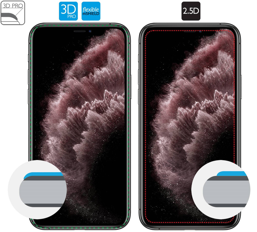 2 pcs. | moVear flexible mSHIELD 3D PRO for Apple iPhone 11 Pro Max / Xs MAX (6.5"). Armored hybrid glass.