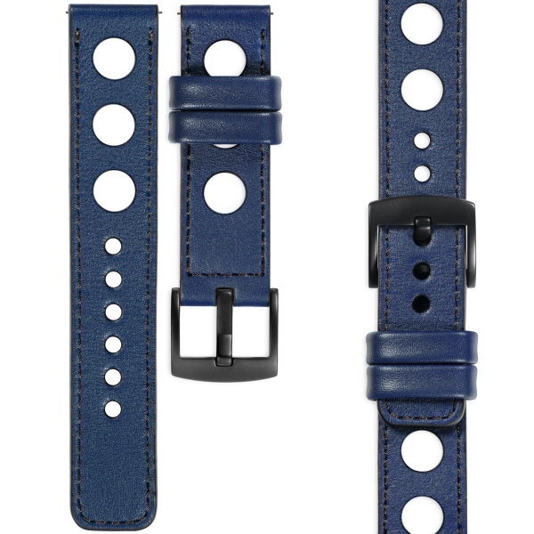 moVear Prestige R1 18mm Uhrenarmband aus Leder | Navy blau, Navy blau Nähte [Größen XS-XXL und Schnalle zur Auswahl]