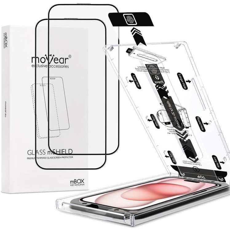 2 pcs. | moVear mBOX GLASS mSHIELD 2.5D MAX MATT for Apple iPhone 16 / 15 (6,1") (case friendly, Anti-reflective, with Applicator)